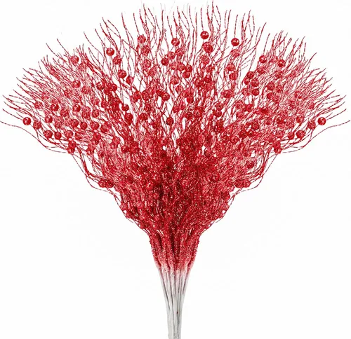Vista 7 de Joyhalo Paquete de 24 púas y aerosoles para árbol de Navidad, decoraciones de relleno de árbol de Navidad, adornos de tallo de bayas con purpurina