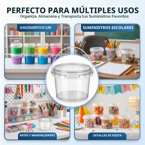Vista 6 de Maxcheck 50 cubos de plástico de 16 onzas con tapas y asas a granel Transparente