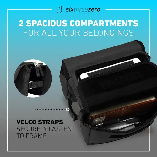 Vista 5 de sixthreezero Bolsa de bicicleta de montaje en marco, bolsa universal impermeable para bicicleta, bolsas de almacenamiento de carga de doble cara