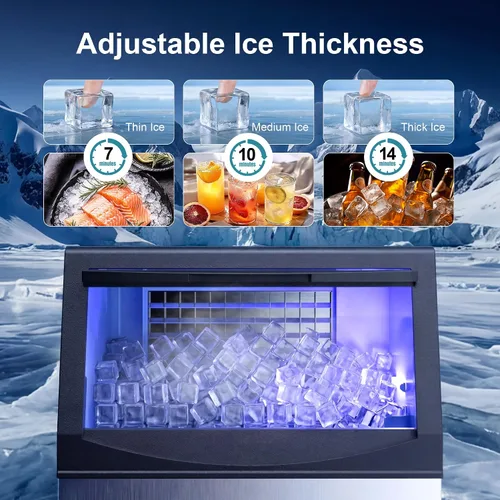Vista 3 de Máquina comercial para hacer hielo, 80 libras/24 horas, máquina de hielo transparente con almacenamiento de 33 libras, debajo del mostrador