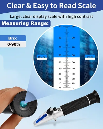 Vista 4 de Refractómetro Brix 0-90%, Medidor Refractómetro Brix con ATC, Refractómetro Preciso Azúcar Jarabe de Arce, Refractómetro Brix para Medir
