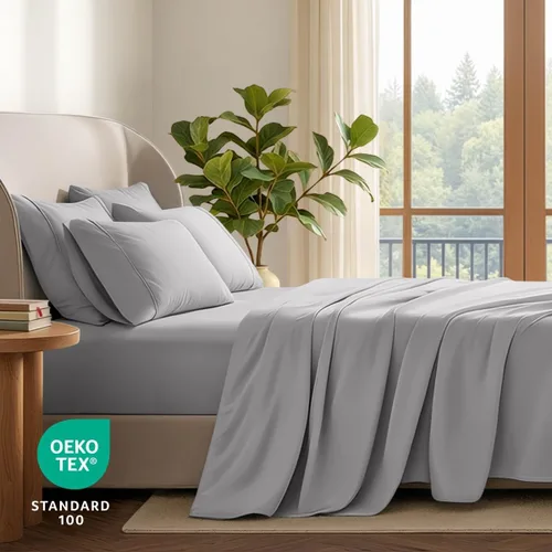 Vista 6 de Bare Home Juego de sábanas 1800 ultra suaves con 2 fundas de almohada (individual XL, gris claro)