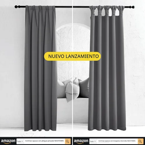 Vista 6 de NICETOWN - Paneles de cortinas opacas de microfibra de triple tejido, ahorro de energía, con aislamiento térmico y ojales, lisos, para sala o Gris