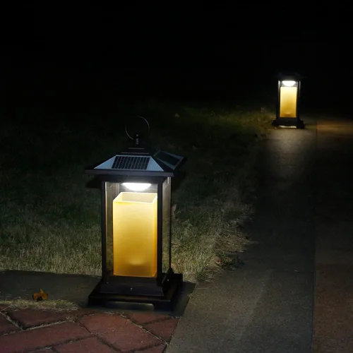 Vista 3 de Luces de poste al aire libre, control remoto, lámpara solar de pie para césped, luz inteligente de control de luz, luz de cabeza de poste al aire
