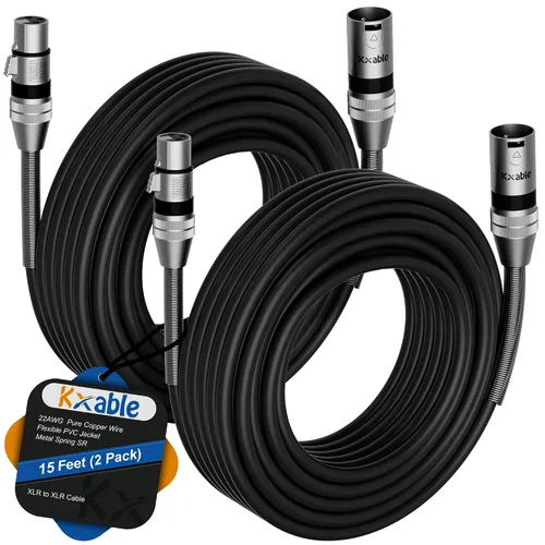 Vista 23 de Cables de micrófono XLR (1 pie, paquete de 2), cable de micrófono balanceado XLR macho a hembra, cordón de altavoz blindado de 3 pines, conectores