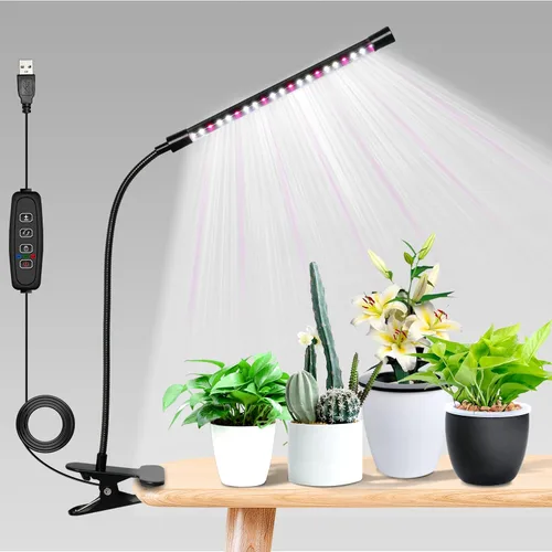 Vista 18 de iPower Luz LED de crecimiento con espectro completo para plantas de interior, cuello de cisne ajustable, 5 niveles regulables, 3 modos de Blanco