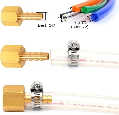 Vista 3 de Uenede 6 accesorios de púas de manguera de latón de 1/2 pulgada NPT hembra a 1/2 pulgadas, conector adaptador de púas incluye 6 abrazaderas de acero
