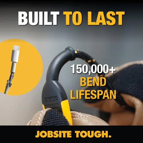 Vista 6 de DEWALT Cable USB a Lightning de alta resistencia [certificado Apple MFi] cargador duradero para iPhone, cables Lightning, cable de carga rápida