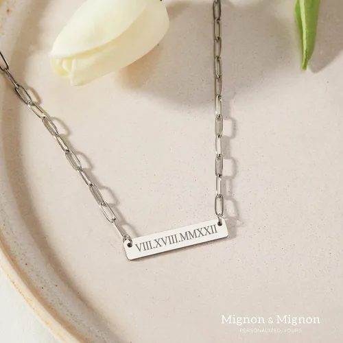 Vista 3 de MignonandMignon Custom Coordinate Necklace for Her Paper Clip Chain Personalized Gift Engraved Name Best Friend Birthday Nameplate Pendant -P-4N