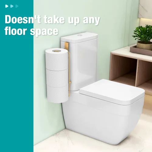 Vista 2 de Conworld Soporte de Papel Higiénico Dorado de Níquel Cepillado para 3 Rollos de Papel Higiénico, 1 Paquete Almacenamiento de Papel Higiénico de Baño