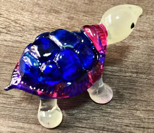 Vista 5 de Garden Deco brilla en la oscuridad azul profundo tortuga marina soplado a mano arte escultura de adorno de cristal