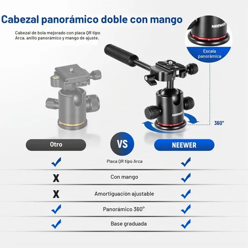Vista 6 de NEEWER Trípode Horizontal de 73.6" con Columna Central Multiángulo, Cabezal Esférico y Plataforma de Eje Central, Trípode Monopie de Cámara