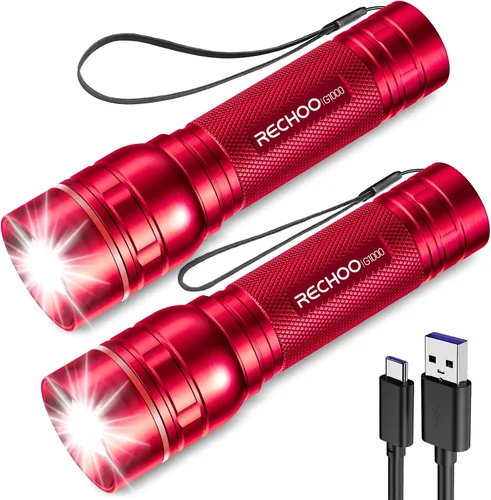 Vista 15 de RECHOO Linternas recargables de alta luminosidad, G1000 súper brillante, pequeña linterna LED con zoom y 3 modos de iluminación, linterna táctica