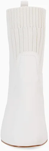 Vista 4 de Coutgo Botines de tacón grueso para mujer, puntera cuadrada, sin cordones, botas Chelsea elásticas, Blanco