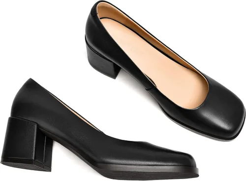 Vista 6 de FEMSTEP Zapatos casuales de tacón bajo para mujer, de piel mate, puntera cuadrada, 2.5 pulgadas
