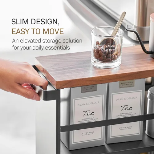 Vista 6 de YAMAZAKI home Carrito rodante delgado de almacenamiento de torre con asa Negro