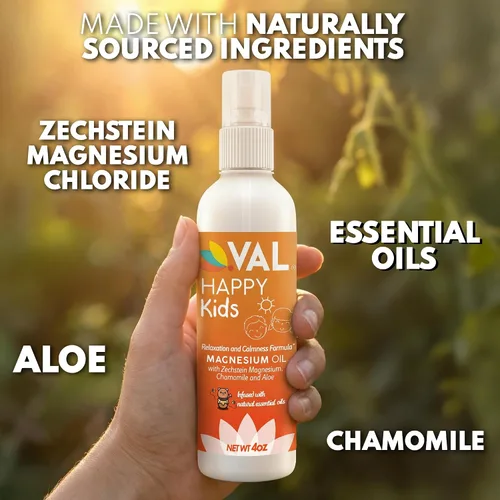 Vista 3 de VAL Spray de aceite de magnesio para niños, calma natural a la hora de acostarse y apoyar el estado de ánimo, magnesio Zechstein, manzanilla y aloe