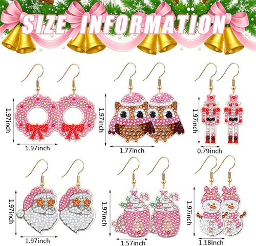 Vista 2 de Siifert 24 pares de kit de fabricación de aretes de pintura de diamante de Navidad, kit de joyería de aretes de arte de diamante para adultos, kit