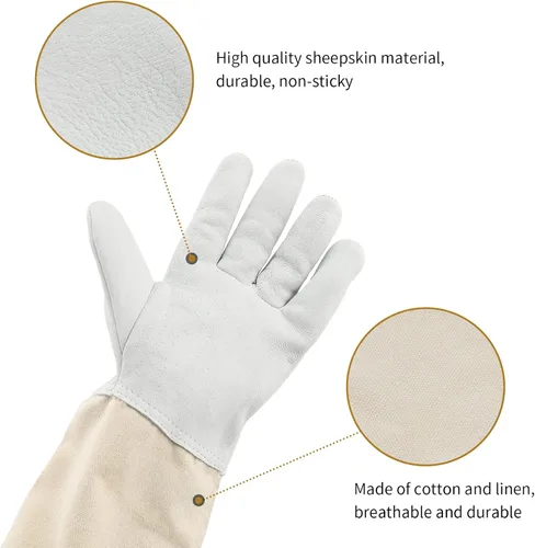 Vista 4 de KINGLAKE Beekeeping Gloves Bee Hive Gloves Goatskin Beekeeping Protective Glove with Sleeves Large for the Beginner Beekeeper