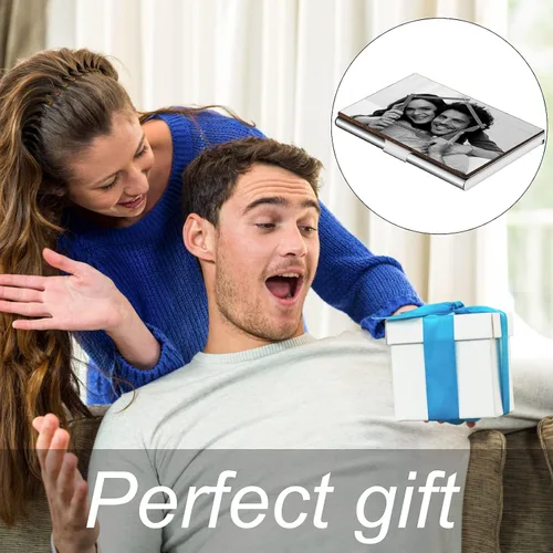 Vista 7 de Tarjetero de metal personalizado para hombres y mujeres, estuche para tarjetas de presentación fotográficas, diseño delgado, tarjetero de bolsillo