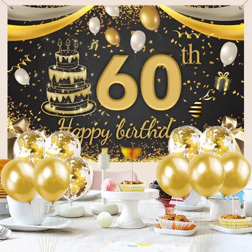 Vista 4 de Cartel decorativo de 60 cumpleaños para decoración de puerta, cartel de tela, cartel de bienvenida para fiesta de cumpleaños de 60 años, cartel