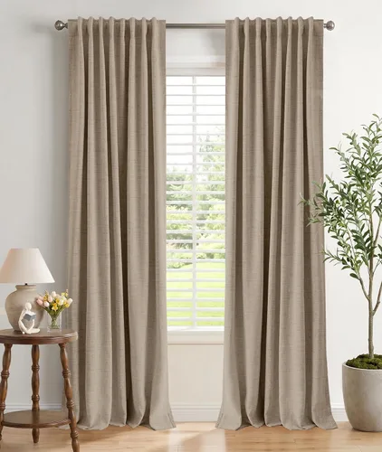 Vista 28 de INOVADAY Cortinas 100% opacas de 84 pulgadas de largo, juego de 4 paneles de lino con pestaña trasera y bolsillo para barra, cortinas opacas