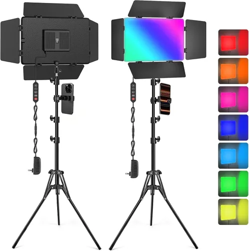 Vista 8 de Kit de luz de video LED de 2 unidades con soporte de trípode de 160 cm, luz de estudio regulable de 2500K-8500K para fotografía, iluminación