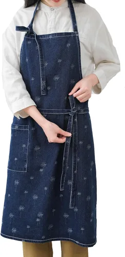 Vista 10 de Delantal Tobyan de Mezclilla de Algodón Suave - Delantal Unisex Ajustable con Babero de 5 Bolsillos Perfecto para Cocinas
