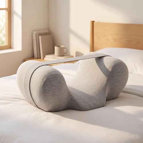 Vista 2 de Pillow Neck Support Pressure-Relieving, Memory Foam Pillow with Strap, Supportive, for Bed, Blue White