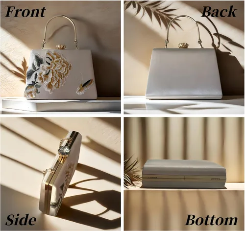 Vista 2 de Bolso bordado de seda para mujer, bolso de hombro rectangular, bolso cruzado para banquete de boda