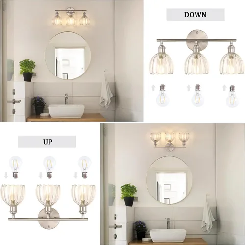Vista 28 de Shenmoyl Lámparas de baño, lámpara de pared de 2 luces para tocador sobre espejo con pantalla de vidrio tulipán blanco para dormitorio, sala