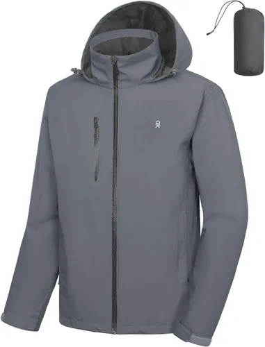 Vista 9 de Little Donkey Andy Chaqueta impermeable para hombre, ligera, cortavientos con capucha, impermeable, plegable, para senderismo al aire libre A1 Negro