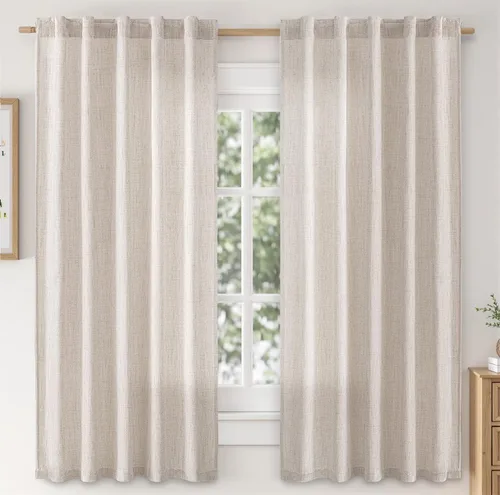 Vista 13 de MIULEE - Cortinas de lino sintético de 96 pulgadas de largo, 2 paneles, cortina semitransparente natural con pestaña trasera, bolsillo para barra
