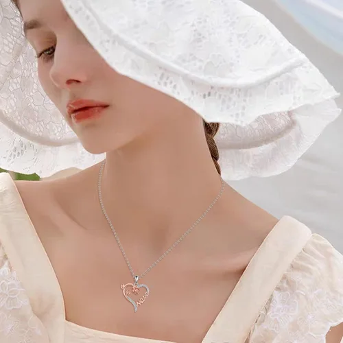 Vista 4 de AXELUNA Collar de mamá para mujer, collar de plata de ley 925 con corazón y rosa, regalo para mujer, Plata esterlina, Circón