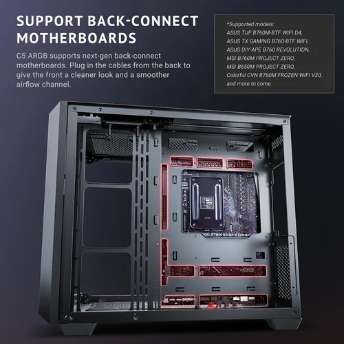 Vista 7 de Antec C5 ARGB, 7 x 120mm ARGB PWM ventiladores incluidos, hasta 10 ventiladores simultáneamente, puerto Type-C 3.2 Gen 2, paneles frontales
