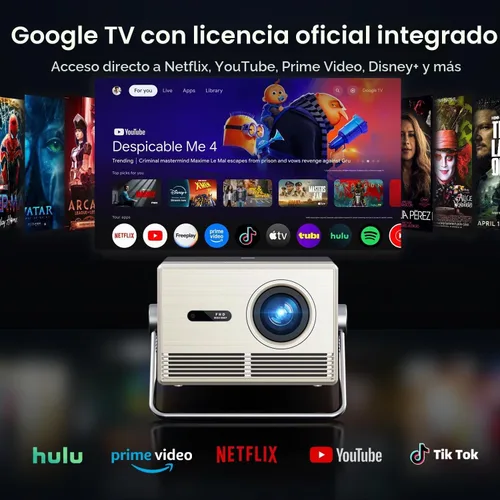Vista 2 de Proyector para exteriores con licencia oficial de Google TV 3000 ANSI 4K Full HD, proyector inteligente con WiFi y Bluetooth