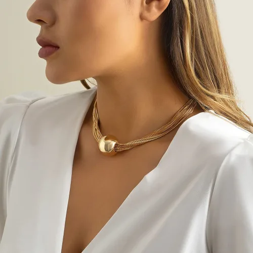 Vista 5 de Sixexey Gargantilla de oro grueso con borlas, collares de esfera, collar de esfera geométrica, joyería para mujer
