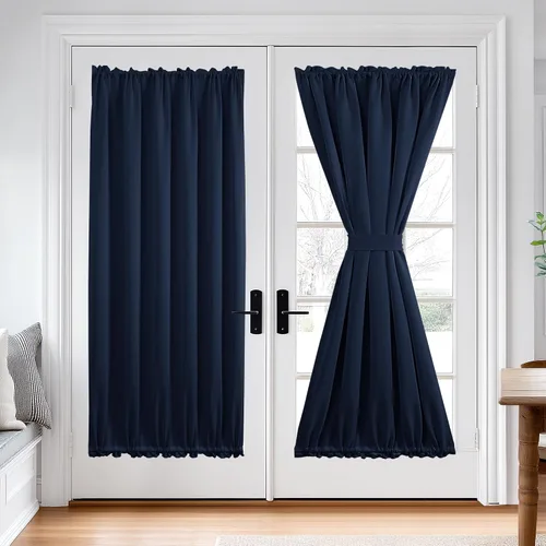 Vista 41 de Deconovo Cortinas opacas para puerta, bolsillo para cortinero y cortinas de bloqueo con aislamiento térmico para dormitorio, 137.16 x 189.2 cm, azul