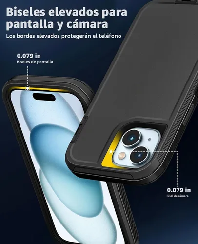 Vista 4 de Jelanry - Funda para iPhone 15 5G, protección resistente, resistente, color negro Dropproof & Dual-Layer Protective Back Cover with Port Anti