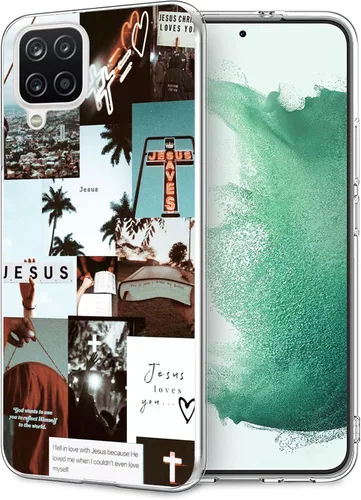 Vista 23 de Funda compatible con Samsung Galaxy A12, diseño retro de cruz cristiana, a prueba de golpes, funda de TPU suave para mujeres, niñas, niños y hombres