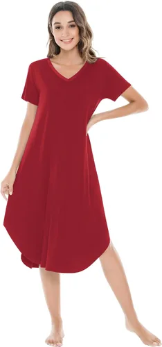 Vista 42 de NACHILA Bamboo Viscose Nightgowns for Women Cooling Short Sleeve Sleepshirt A-aqua Green