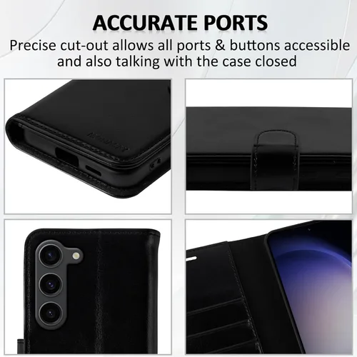 Vista 6 de MONASAY - Funda tipo cartera para Samsung S23 con 3 tarjeteros, color negro