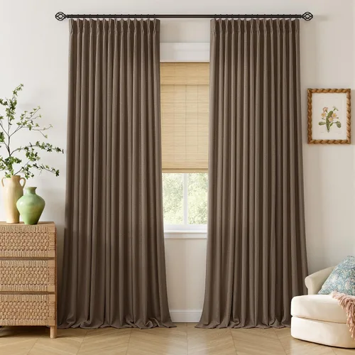 Vista 89 de TWODRAPES Juego de 2 paneles de cortinas plisadas de lino de 96 pulgadas de Avena