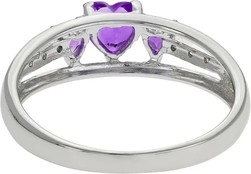 Vista 4 de Lavari - Anillo de plata de ley de 0,60 quilates con triple corazón púrpura amatista 018 quilates