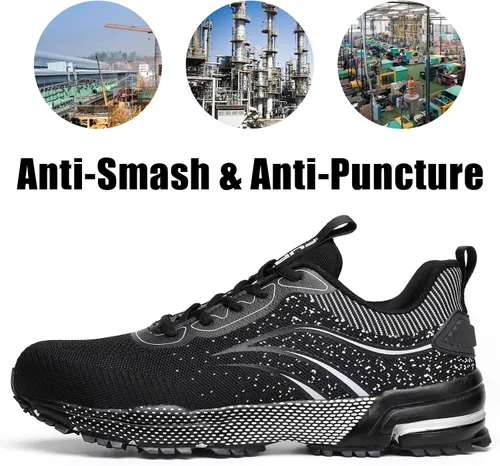 Vista 4 de Furuian Zapatos de punta de acero para hombres y mujeres, zapatos de trabajo de seguridad ligeros, cómodos, con puntera de acero, zapatillas