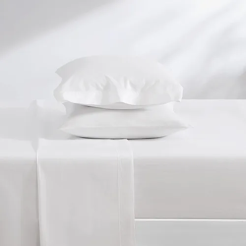Vista 4 de Laura Ashley - Juego de sábanas tamaño King, juego de ropa de cama de percal de algodón, decoración del hogar (blanco liso, King)