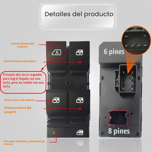 Vista 4 de 20945129 Botón de interruptor maestro de control de ventana del lado del conductor Compatible con 2007-2013 Chevy Silverado 1500/2500 HD/3500 HD/GMC