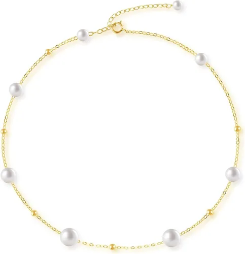 Vista 4 de Dainty Pearl Choker Necklace for Women Shining Pearl Necklace Adjustable Birthday Gift for Her