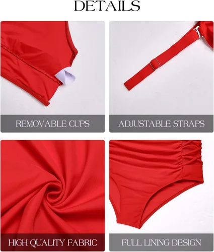 Vista 5 de Yonique Traje de baño de dos piezas para mujer, de talle alto, con control de abdomen