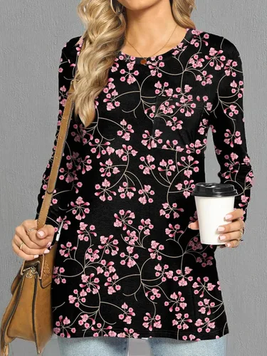 Vista 6 de HOTGIFT Blusa de manga larga con cuello redondo para mujer, para otoño, invierno, holgada, cómoda, suave, con bolsillo